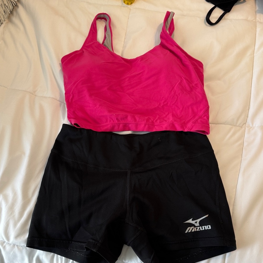Pink Sports Bra and Black Shorts Set